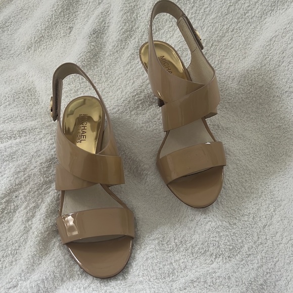 MICHAEL Michael Kors Nude Open Toe Sandals - Joselle Logo High-Heel - Picture 2 of 9